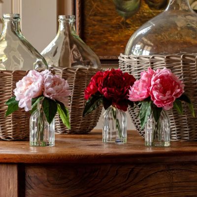 Assorted Peonies In Clear Vase Set of 3