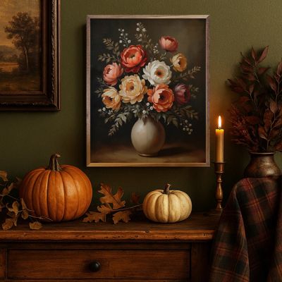Autumn Bouquet White Vase Framed Wall Decor
