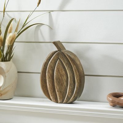 Autumn Charms Carved Wooden Decorative Pumpkin