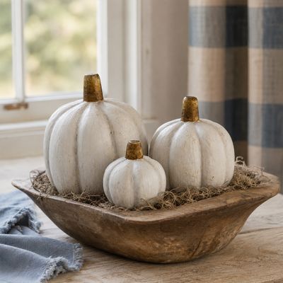 Autumn Estate White Wood Pumpkin Set of 3