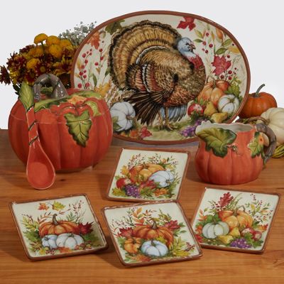 Autumn Harvest Turkey Oval Serving Platter