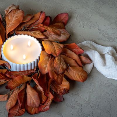 Autumn Hearth Magnolia Leaves Candle Ring