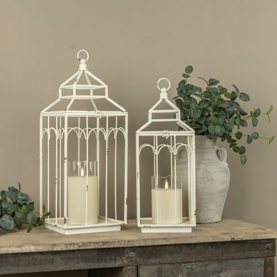 Aviary Style White Candle Lantern