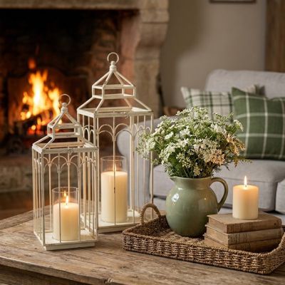 Aviary Style White Candle Lantern