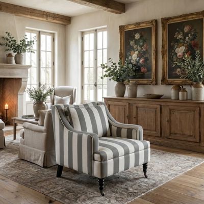 Awning Stripe Upholstered Arm Chair