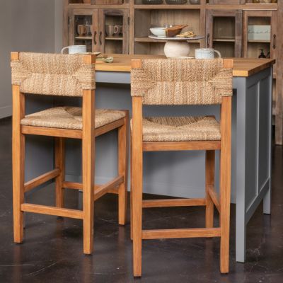 Wood And Natural Woven Seagrass Counter Stool Honey Walnut