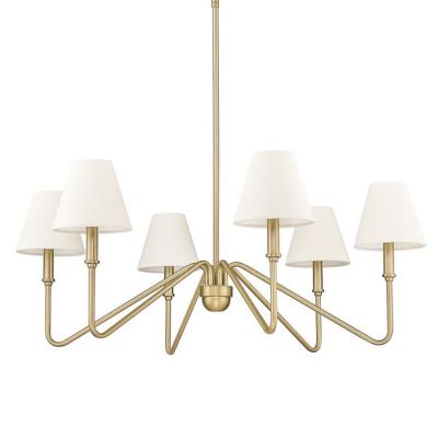 Brushed Champagne Bronze 6 Light Chandelier with Ivory Linen Shade
