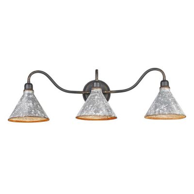 Rustic Homestead 3 Light Vanity Sconce Antique Black With Galvanized Steel Shade