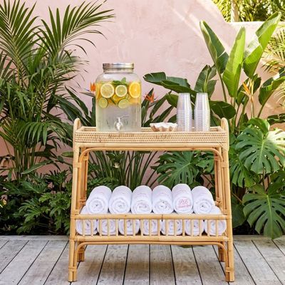 Bamboo and Rattan Accent Table With Shelf