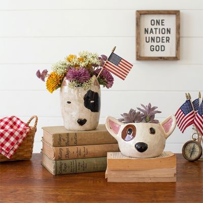 Bark and Bloom Ceramic Dog Head Planters Set of 2