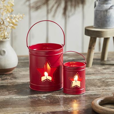 Barn Star Cutout Red Votive Holders Set of 2