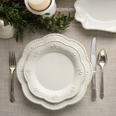 Beaded Edge Scalloped Stoneware Dinner Plate Set of 4