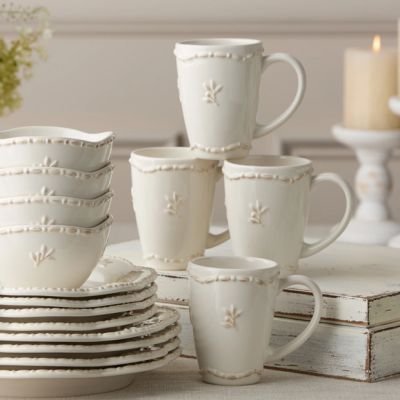 Beaded Edge Stoneware Coffee Mug Set of 4