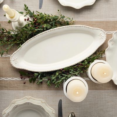 Beaded Edge Stoneware Oval Serving Platter