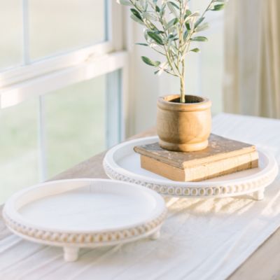 Beaded Round Footed Display Tray Set of 2