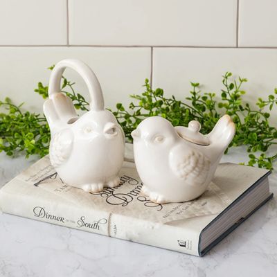 Beautiful Birds Ceramic Cream and Sugar Set