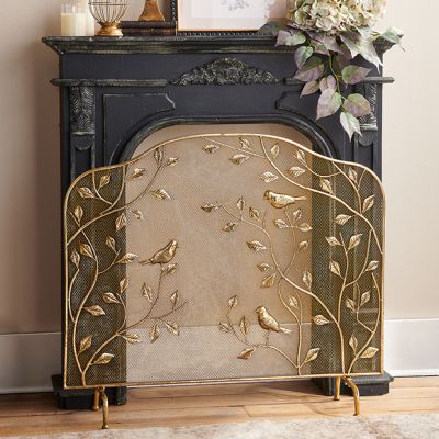 Beautiful Birds on Branch Fire Screen