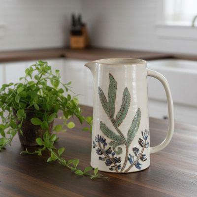 Beautiful Botanical Stoneware Pitcher