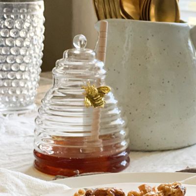 Bee Accented Hive Honey Pot With Dipper