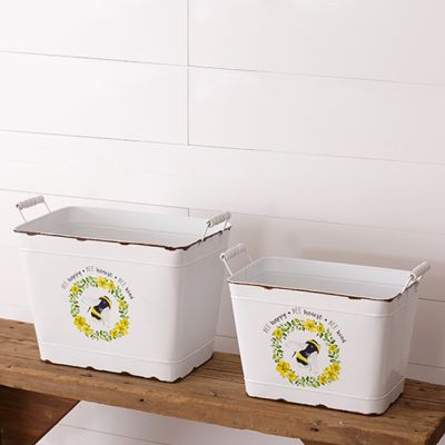 Bee Phrase Metal Bins Set of 2