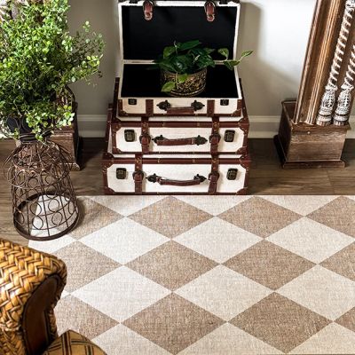 Beige Diamond Pattern Vinyl Rug Mat