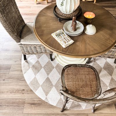 Beige Diamond Pattern Vinyl Rug Mat 8ft Round