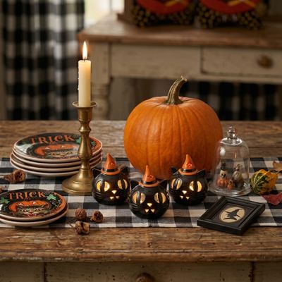 Bewitched Black Cat Candle Holder Set of 3