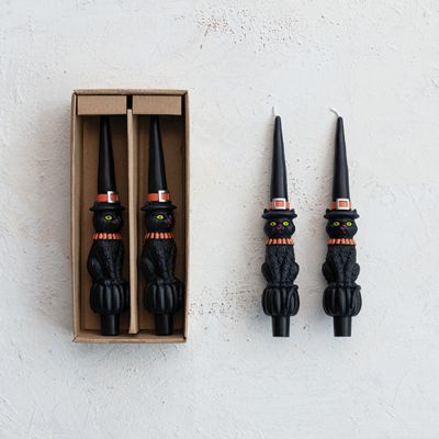 Bewitched Black Cat Taper Candle Set
