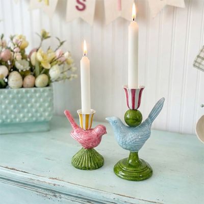 Bird on Pedestal Taper Holder Set of 2