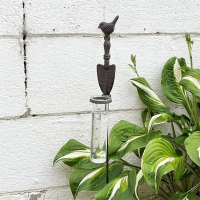 Bird On Shovel Garden Stake Rain Gauge