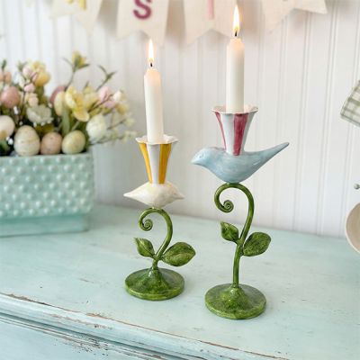 Bird on Vines Taper Holder Set of 2