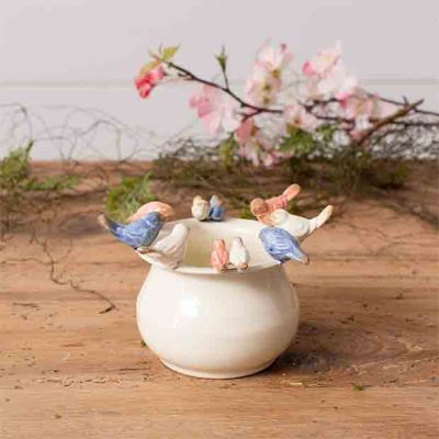Bird Rimmed Enamel Metal Pot