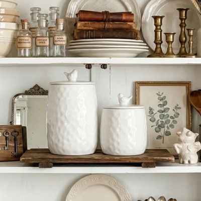 Bird Topped Ceramic Canister Set of 2