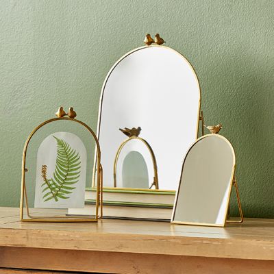 Bird Topped Tabletop Easel Framed Mirror