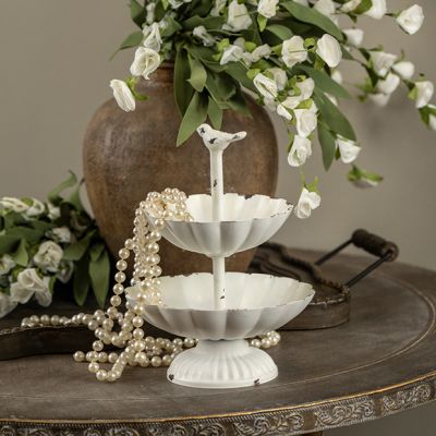 Bird Topped Two Tier Scalloped Tray