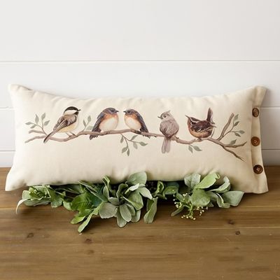 Birds On A Branch Lumbar Pillow With Buttons
