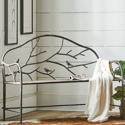 Birds on Branches Rustic Garden Bench