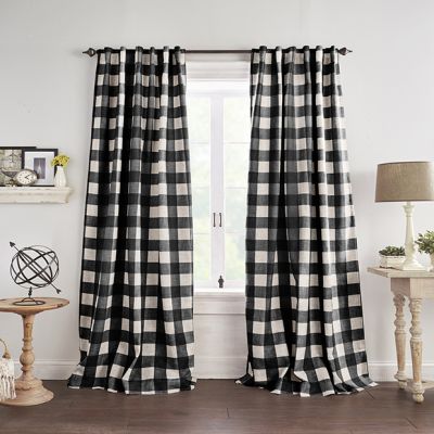 Black and Linen Buffalo Check Room Darkening Curtain Panel Set of 2 52x84