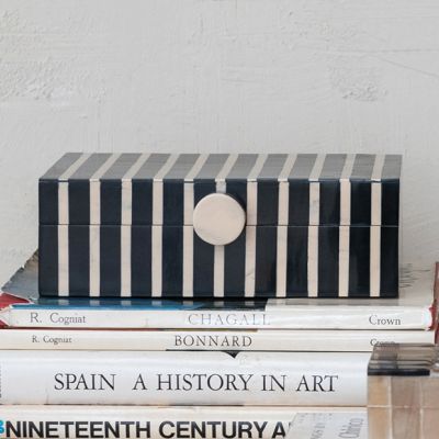 Black and Tan Striped Decorative Storage Box