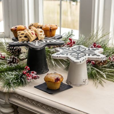 Black and White Metal Snowflake Cake Stands Set of 2