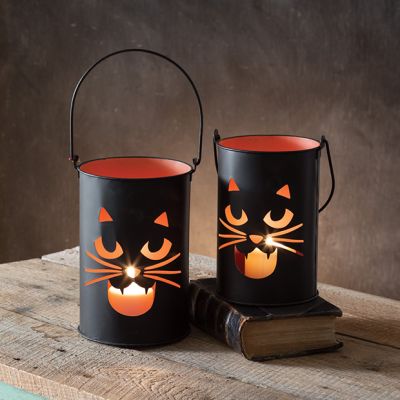 Black Cat Bucket Lantern Set of 2
