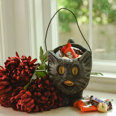 Black Cat Paper Mache Basket