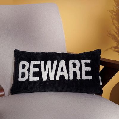 Black Corduroy Beware Lumbar Pillow