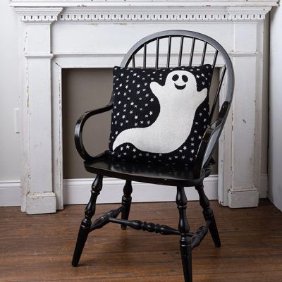 Black Cotton Ghost Pillow With Stars
