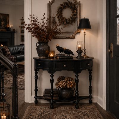 Black Demilune Accent Table