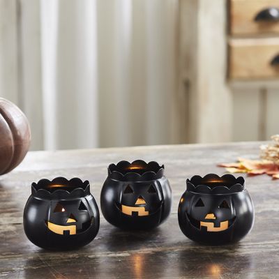 Black Metal Jack O Lantern Tealight Holders Set of 3