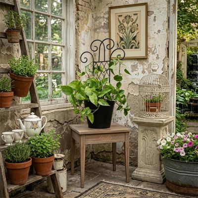 Black Metal Trellis Planter Pot