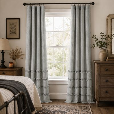 Black Stripe Ruffled Curtain Panel Set of 2