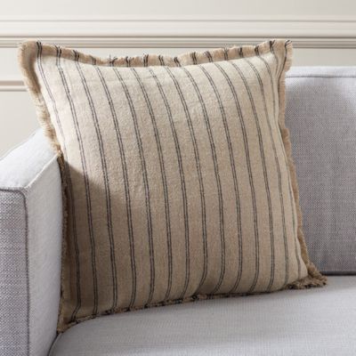 Black Striped Linen Throw Pillow with Fringe