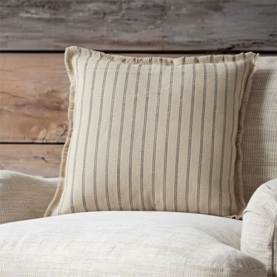 Black Striped Linen Throw Pillow with Fringe